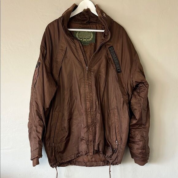 DrunknMunky Full Zip Embroidered PilotJacket Mens Brown L WEATHERPROOF